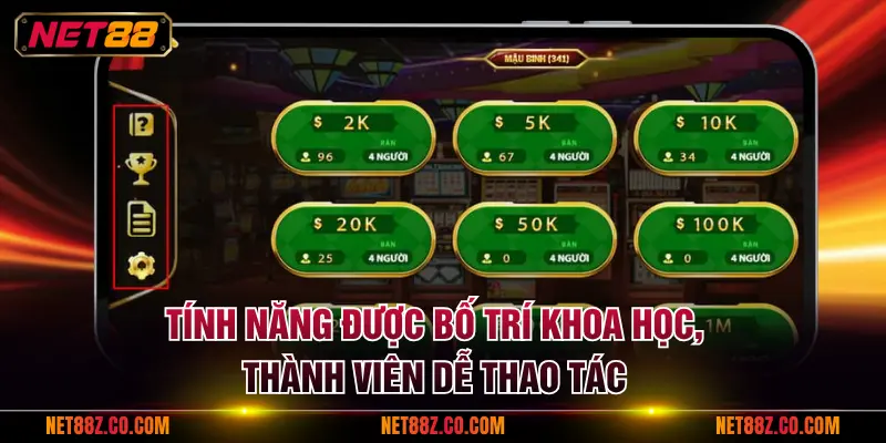 Tính năng được bố trí khoa học, thành viên dễ thao tác