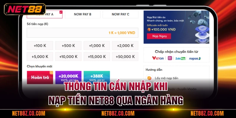 Thông tin cần nhập khi nạp tiền NET88 qua ngân hàng